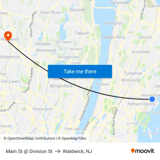 Main St @ Division St to Waldwick, NJ map