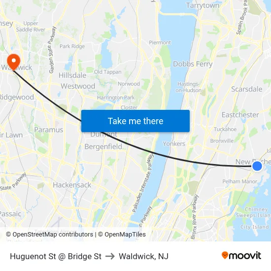Huguenot St @ Bridge St to Waldwick, NJ map