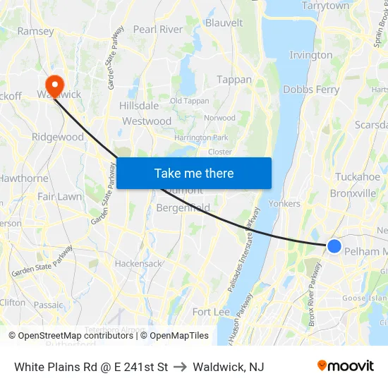 White Plains Rd @ E 241st St to Waldwick, NJ map