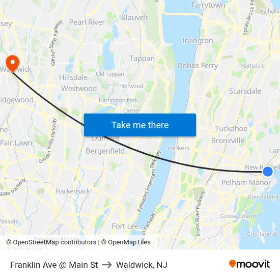 Franklin Ave @ Main St to Waldwick, NJ map