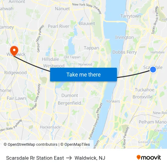 Scarsdale Rr Station East to Waldwick, NJ map