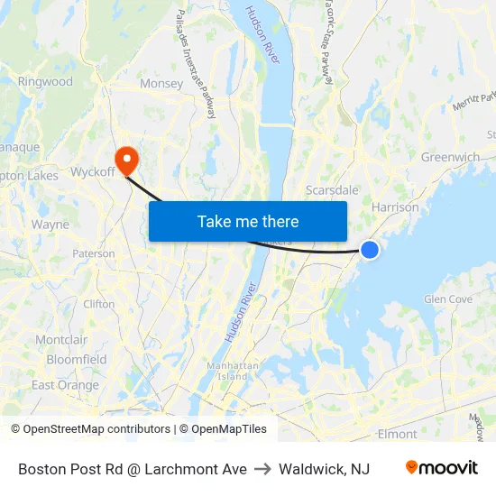 Boston Post Rd @ Larchmont Ave to Waldwick, NJ map