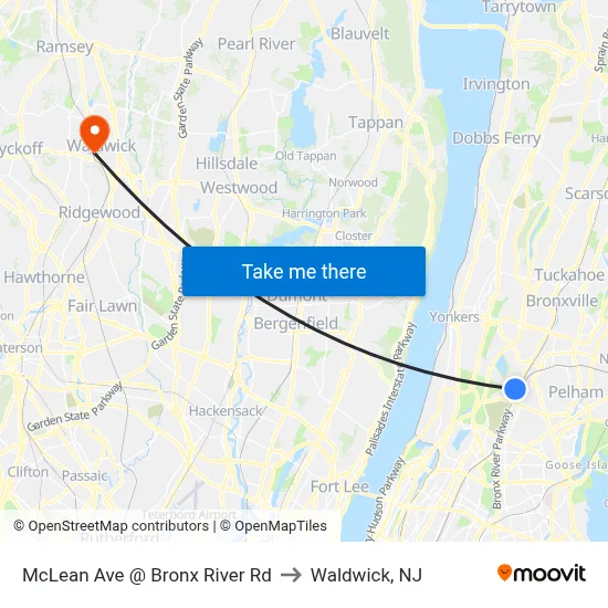 McLean Ave @ Bronx River Rd to Waldwick, NJ map