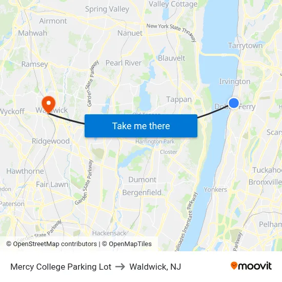 Mercy College Parking Lot to Waldwick, NJ map