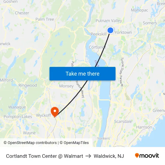 Cortlandt Town Center @ Walmart to Waldwick, NJ map
