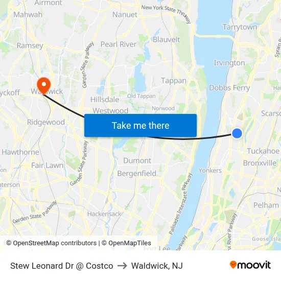 Stew Leonard Dr @ Costco to Waldwick, NJ map