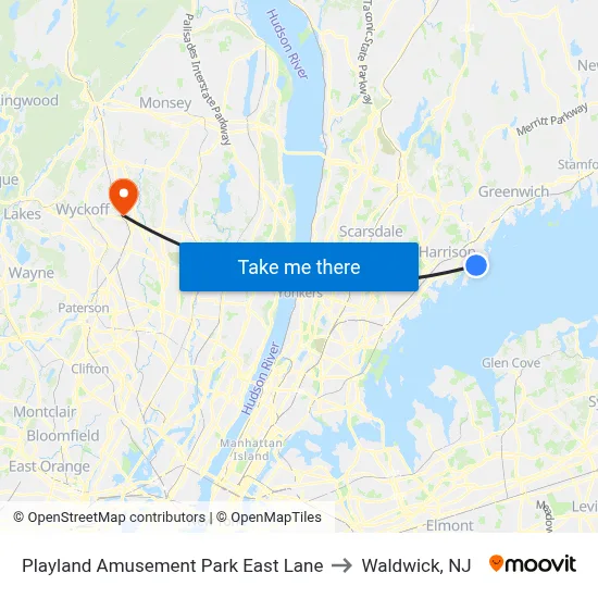 Playland Amusement Park East Lane to Waldwick, NJ map