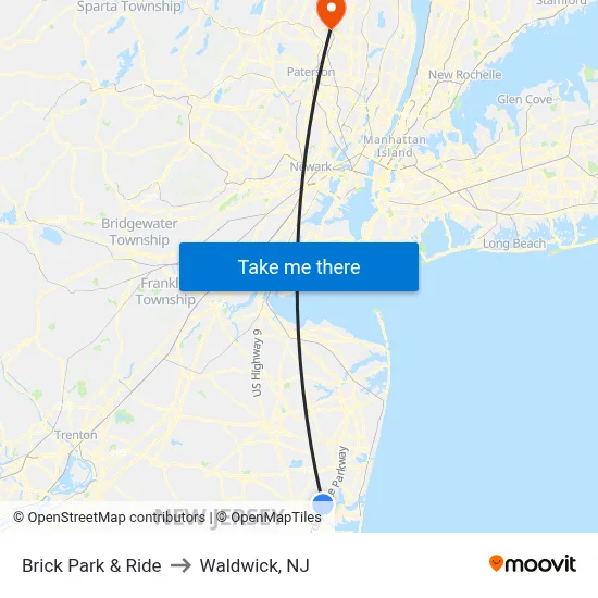 Brick Park & Ride to Waldwick, NJ map