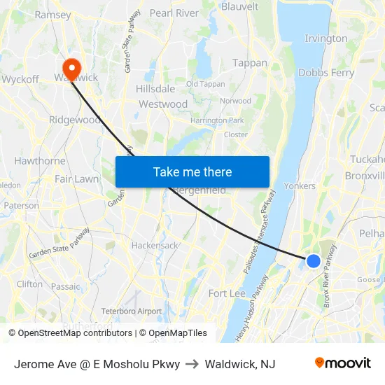 Jerome Ave @ E Mosholu Pkwy to Waldwick, NJ map