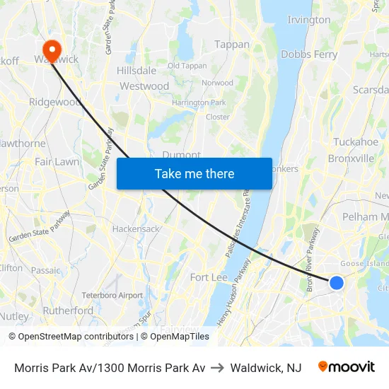 Morris Park Av/1300 Morris Park Av to Waldwick, NJ map