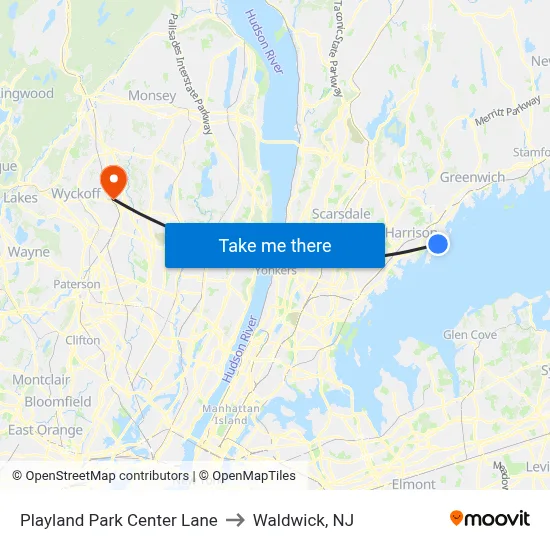 Playland Park Center Lane to Waldwick, NJ map