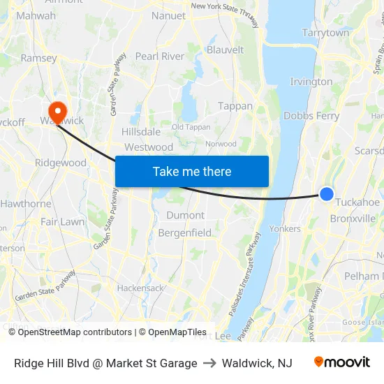 Ridge Hill Blvd @ Market St Garage to Waldwick, NJ map