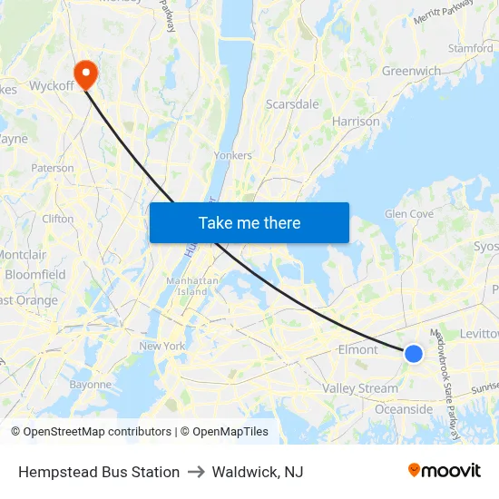 Hempstead Bus Station to Waldwick, NJ map