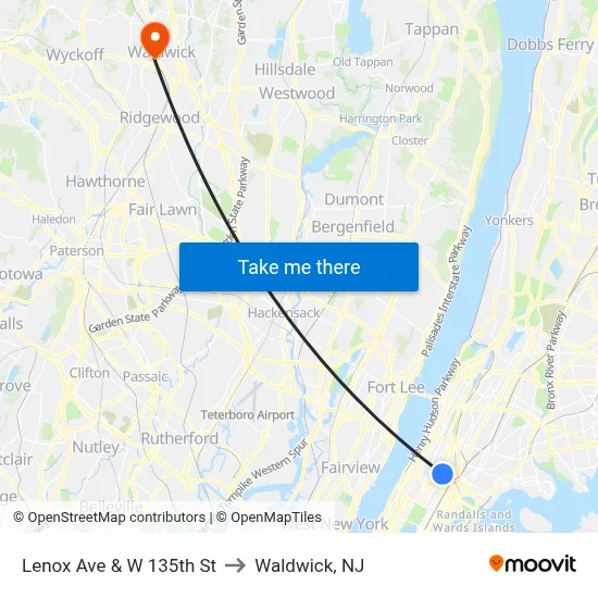 Lenox Ave & W 135th St to Waldwick, NJ map