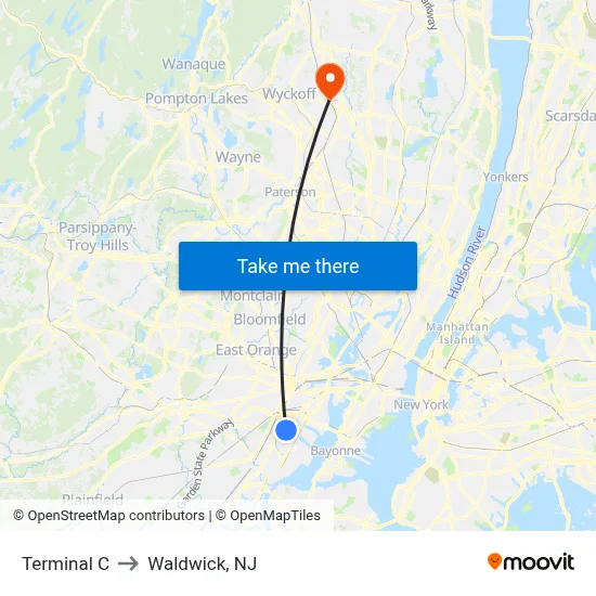 Terminal C to Waldwick, NJ map
