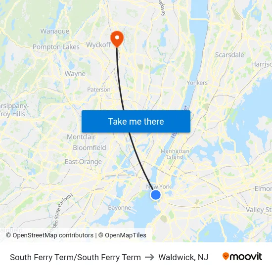 South Ferry Term/South Ferry Term to Waldwick, NJ map