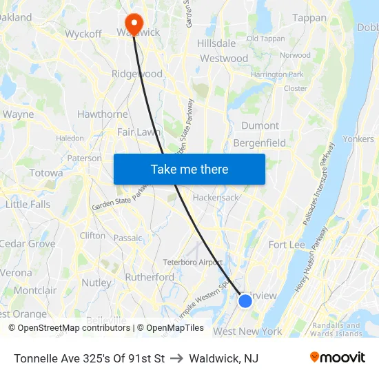 Tonnelle Ave 325's Of 91st St to Waldwick, NJ map