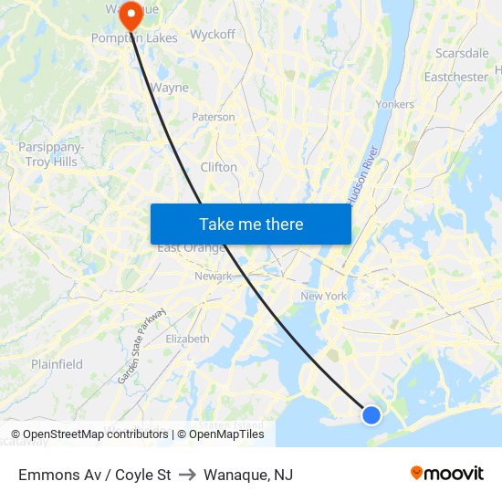 Emmons Av / Coyle St to Wanaque, NJ map