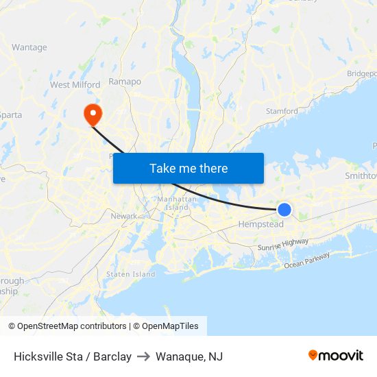 Hicksville Sta / Barclay to Wanaque, NJ map