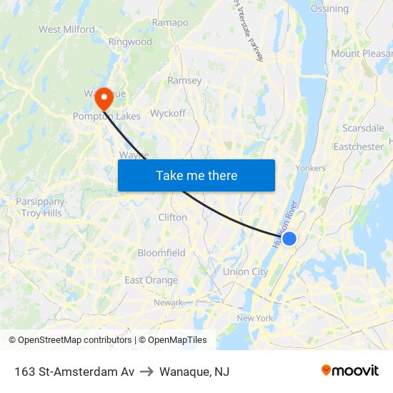 163 St-Amsterdam Av to Wanaque, NJ map