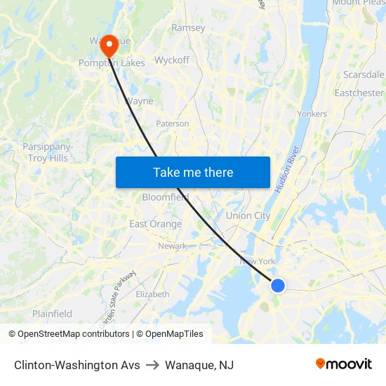 Clinton-Washington Avs to Wanaque, NJ map