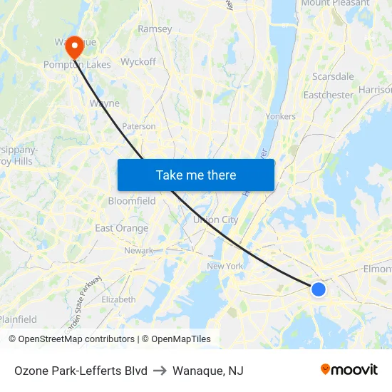 Ozone Park-Lefferts Blvd to Wanaque, NJ map