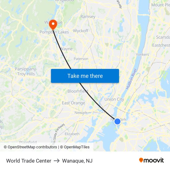 World Trade Center to Wanaque, NJ map