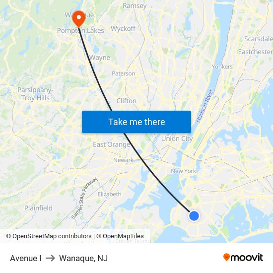 Avenue I to Wanaque, NJ map