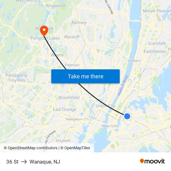 36 St to Wanaque, NJ map