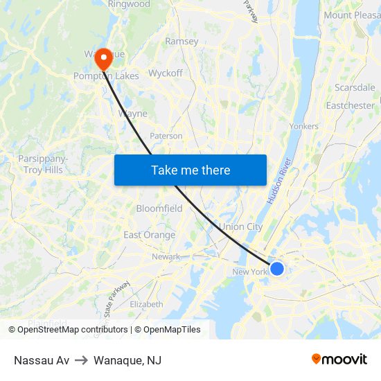 Nassau Av to Wanaque, NJ map