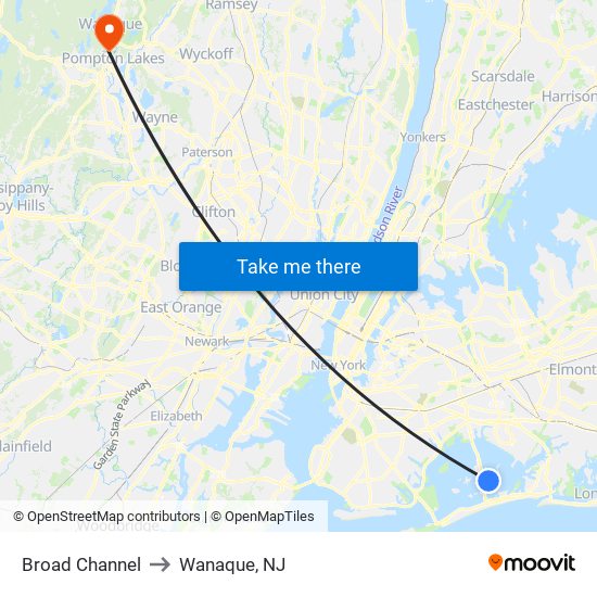 Broad Channel to Wanaque, NJ map