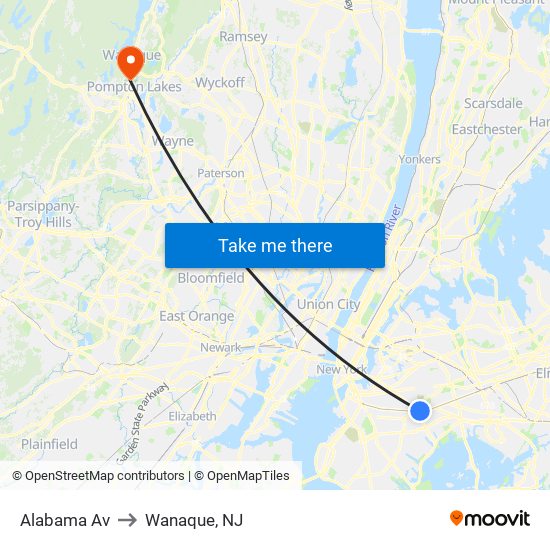 Alabama Av to Wanaque, NJ map