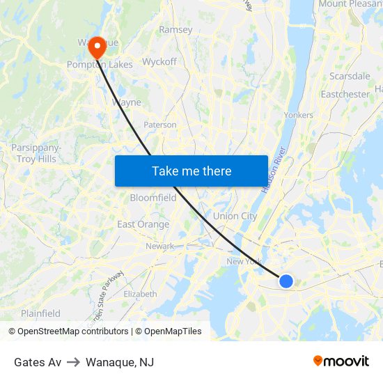 Gates Av to Wanaque, NJ map