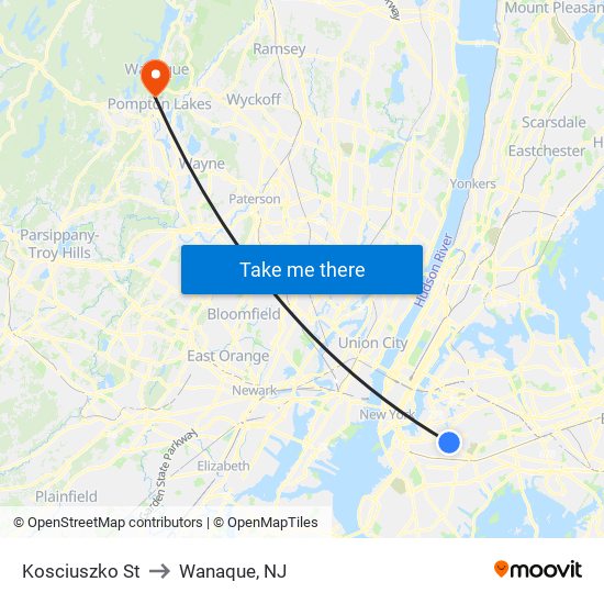 Kosciuszko St to Wanaque, NJ map