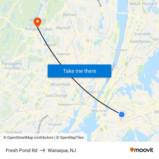 Fresh Pond Rd to Wanaque, NJ map