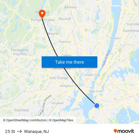 25 St to Wanaque, NJ map