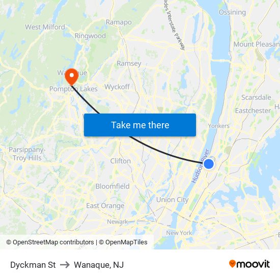 Dyckman St to Wanaque, NJ map