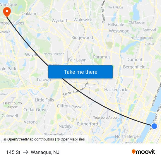 145 St to Wanaque, NJ map