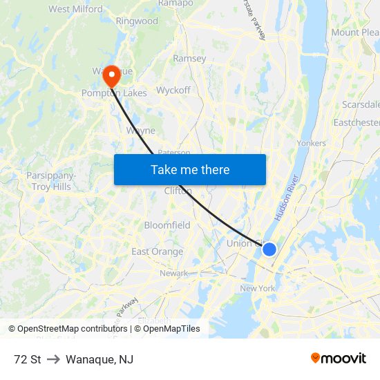 72 St to Wanaque, NJ map