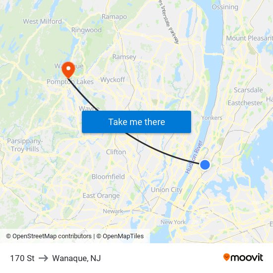 170 St to Wanaque, NJ map