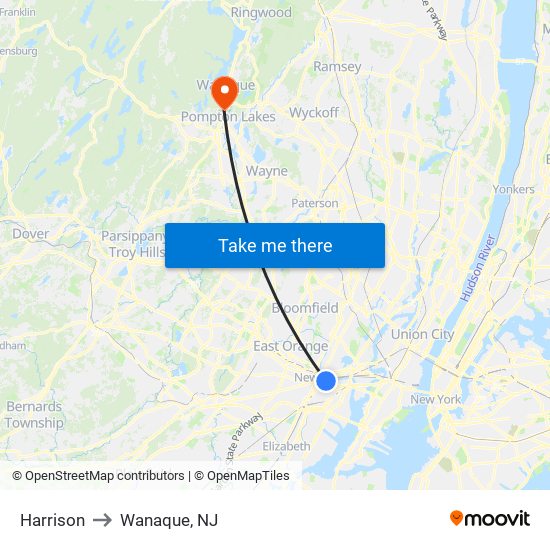 Harrison to Wanaque, NJ map