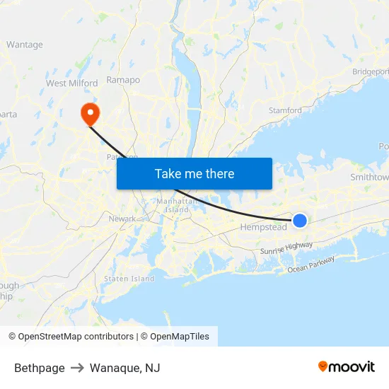 Bethpage to Wanaque, NJ map