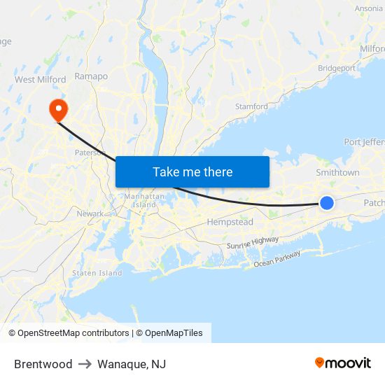 Brentwood to Wanaque, NJ map