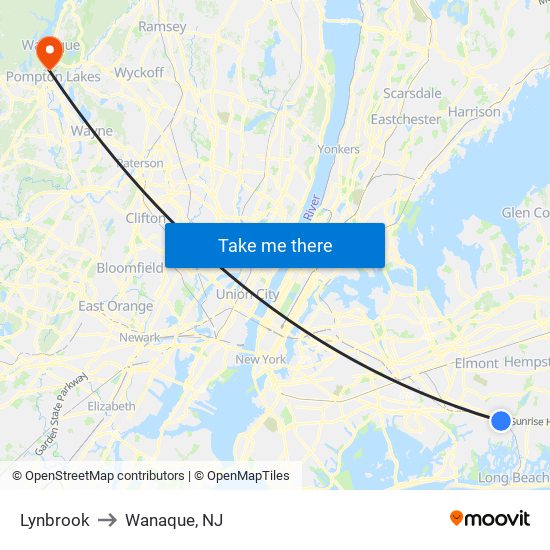 Lynbrook to Wanaque, NJ map