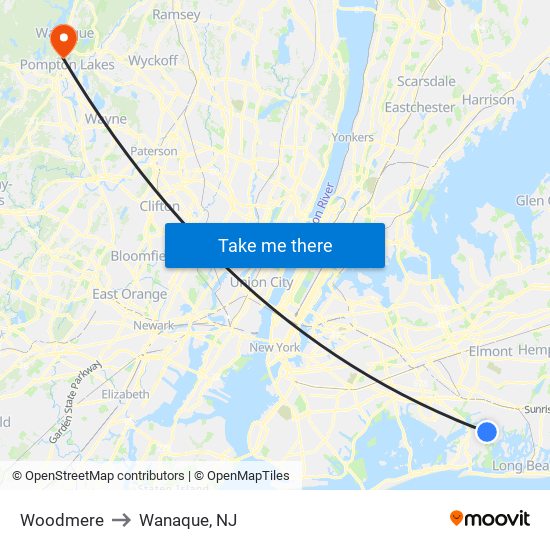 Woodmere to Wanaque, NJ map