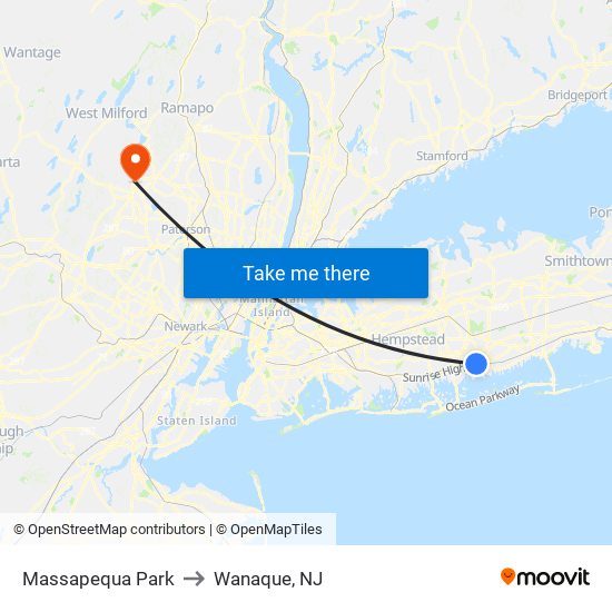 Massapequa Park to Wanaque, NJ map