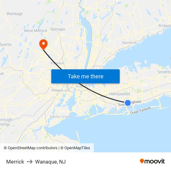 Merrick to Wanaque, NJ map