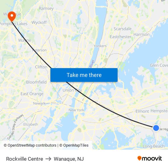 Rockville Centre to Wanaque, NJ map