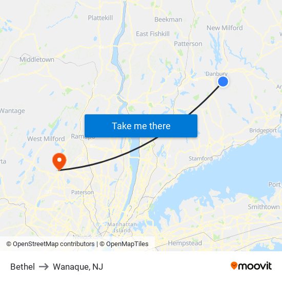 Bethel to Wanaque, NJ map