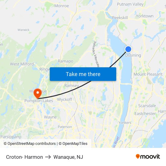 Croton- Harmon to Wanaque, NJ map